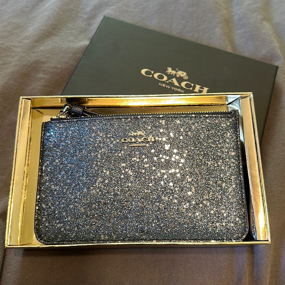 Coach Navy Star Glitter Wristlet
